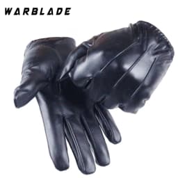 Fashion Men Women Winter PU Leather Gloves Luxurious Cashmere Warm Driving Gloves Black Touch Screen Waterproof Gloves Mittens