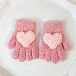 3-6 years old winter solid color children's love gloves, warm and cold resistant, all finger thick, boys' and girls' hand warmer