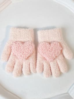 3-6 years old winter solid color children's love gloves, warm and cold resistant, all finger thick, boys' and girls' hand warmer