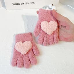3-6 years old winter solid color children's love gloves, warm and cold resistant, all finger thick, boys' and girls' hand warmer