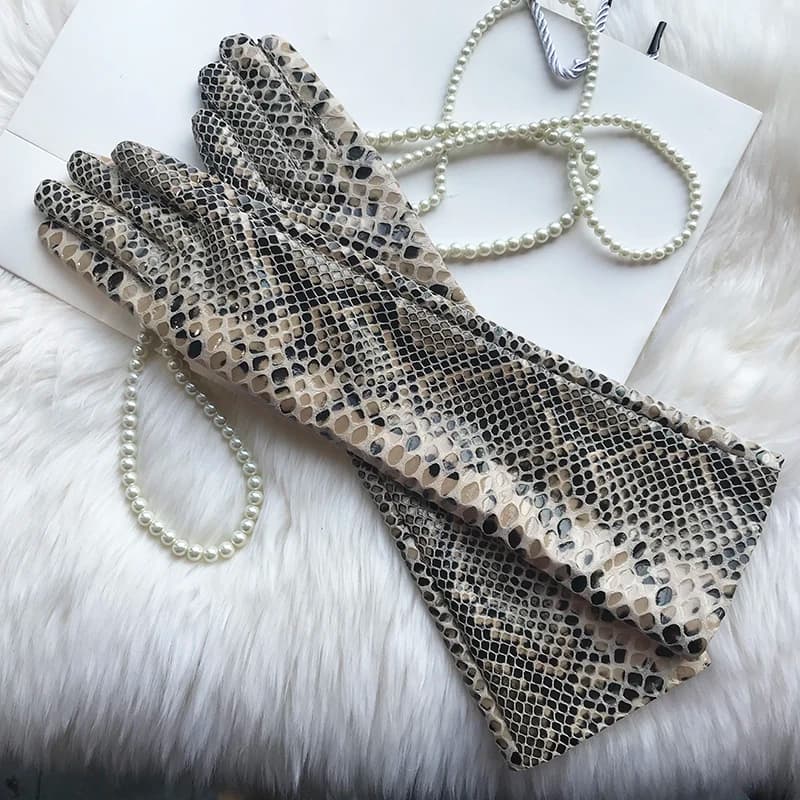 Long Genuine Leather Gloves No Lining Soft Sheepskin Snake Pattern Custom Made Women Elbow Gloves T stage gloves