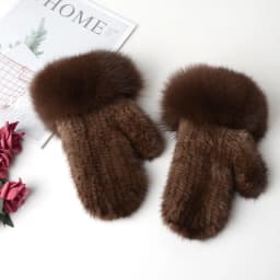 Luxury Women Natural Mink Fur Mittens Fox Fur Trimming Real Mink Fur Gloves Ladies Fur Elastic Hand Made Drop Shipping