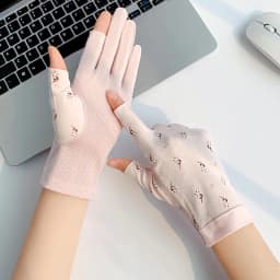 Women Summer Cotton Sunscreen Anti-UV Touch Screen Thin Cycling Drive Breathable Non-Slip High Elasticity Gloves Leak Two Finger