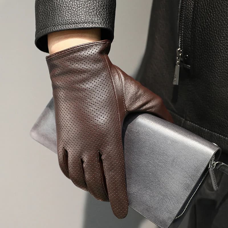 2025 Autumn Men style Business Sheepskin Leather Gloves Winter Full Finger Touch Screen Black Gloves Riding Motorcycle Gloves