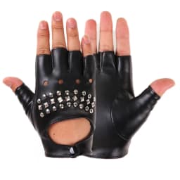Man Street Dance Fashion Rivet Stage Performance Sexy Half Finger Leather Gloves Nightclub Punk Hip Hop Male Hollow Personality