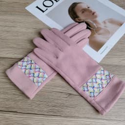 Female Suede Leather Chain Rhinestones Velvet Thick Touch Screen Driving Gloves Winter Outdoor Riding Full Finger Warm Mittens