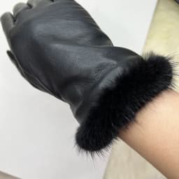 Male And Female Mink Fur Gloves Sheepskin Velvet Lining Black Women's Leather Gloves Men's High-grade Mink Fur Motorcycle Gloves