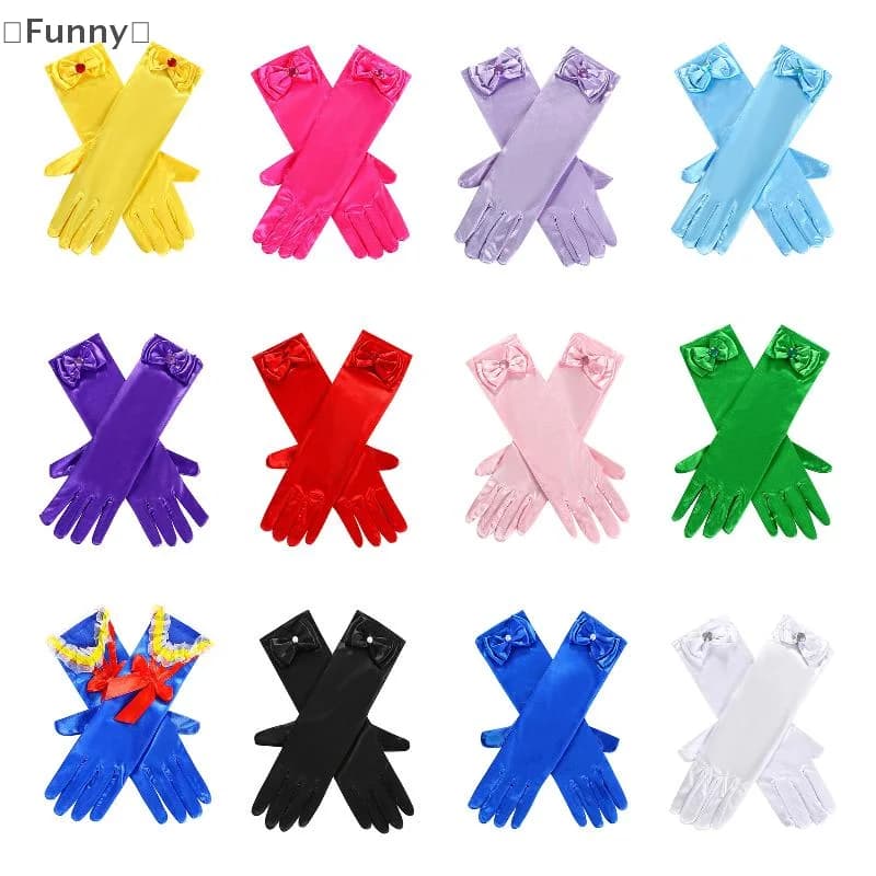 Girl Snow White Gloves Dress Up Party Supplies Children Princess Cosplay Costume For Elsa Anna Belle Gloves Pink Purplle Yellow