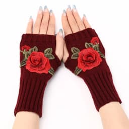 Autumn Winter Women's Short Fashion Embroidered Flower Half Finger Gloves Knitted Wool Sleeves Warm Mittens Fingerless Gloves