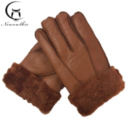 New Men Winter Warm Genuine Sheep Fur Gloves for Men Fur Cashmere Real Leather Snow Gloves Motorcycle Gloves