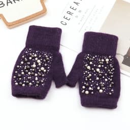 Winter Rabbit Fur Thicken Warm Knit Gloves Fashion Women Elasticity Diamonds Pearl Half Finger Touch Screen Gloves H22