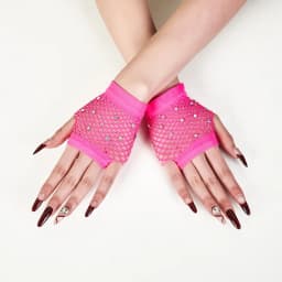 Party Short Diamond Inlaid Gloves European and American Cross-border Half Finger Summer Fishing Net Hollow Gloves