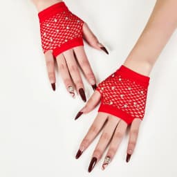 Party Short Diamond Inlaid Gloves European and American Cross-border Half Finger Summer Fishing Net Hollow Gloves