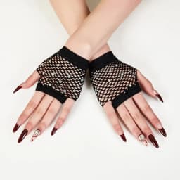 Party Short Diamond Inlaid Gloves European and American Cross-border Half Finger Summer Fishing Net Hollow Gloves