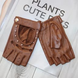 Fashion New Women's Sheepskin Half-Finger Gloves Thin Hollow Unlined Breathable Leather Outdoor Driving Color Gloves Summer