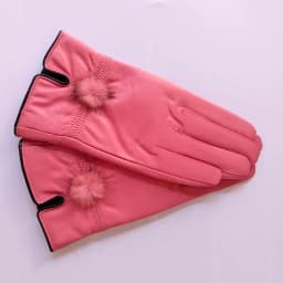 Genuine Leather Glove Women Warm Fashhion Winter Ladies Hand Warmer Gloves With Natural Mink Fur Ball Luxury Glove With Finger