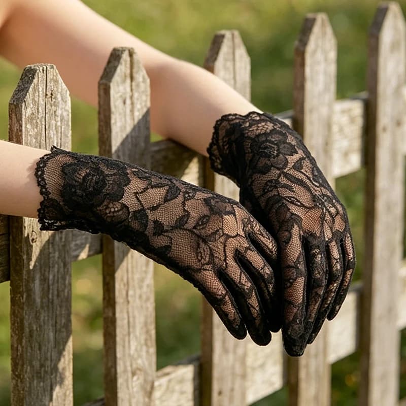 25CM Women Lace Short Gloves Elegant Sheer Mesh Vintage Style for Wedding Bridal Tea Party Prom Cosplay Lolita Princess Sweety