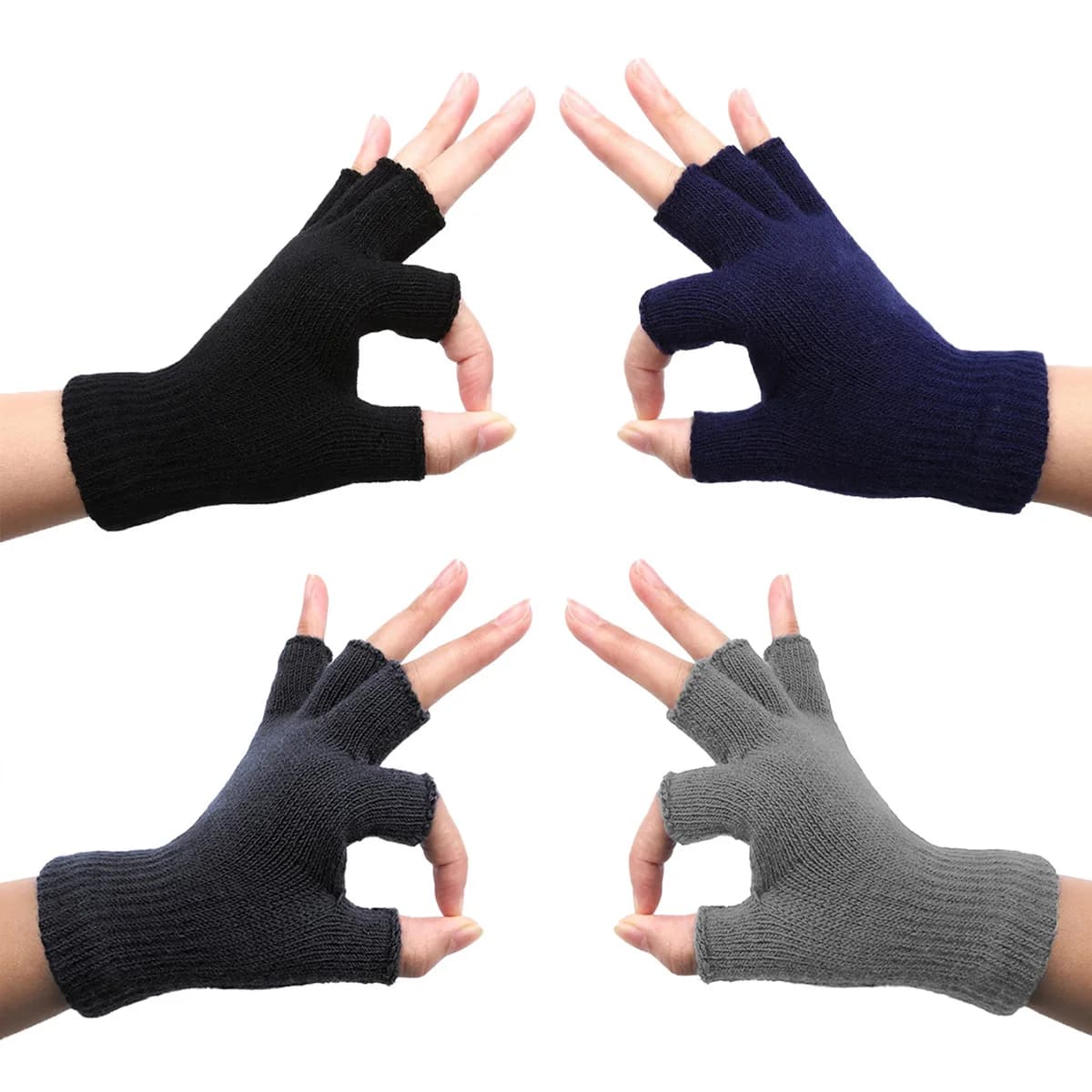 1 Pair Winter Half Finger Gloves Knitted Fingerless Mittens Warm Stretchy Gloves for Men and Women