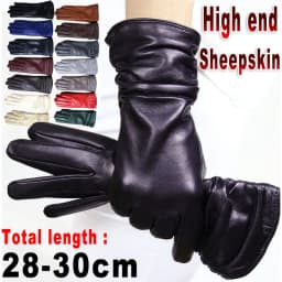 High-end Leather Sheepskin Gloves Women's Warm Knitted Flannel Lining Touch Screen Color Leather Gloves Driving Genuine New