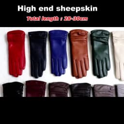 High-end Leather Sheepskin Gloves Women's Warm Knitted Flannel Lining Touch Screen Color Leather Gloves Driving Genuine New