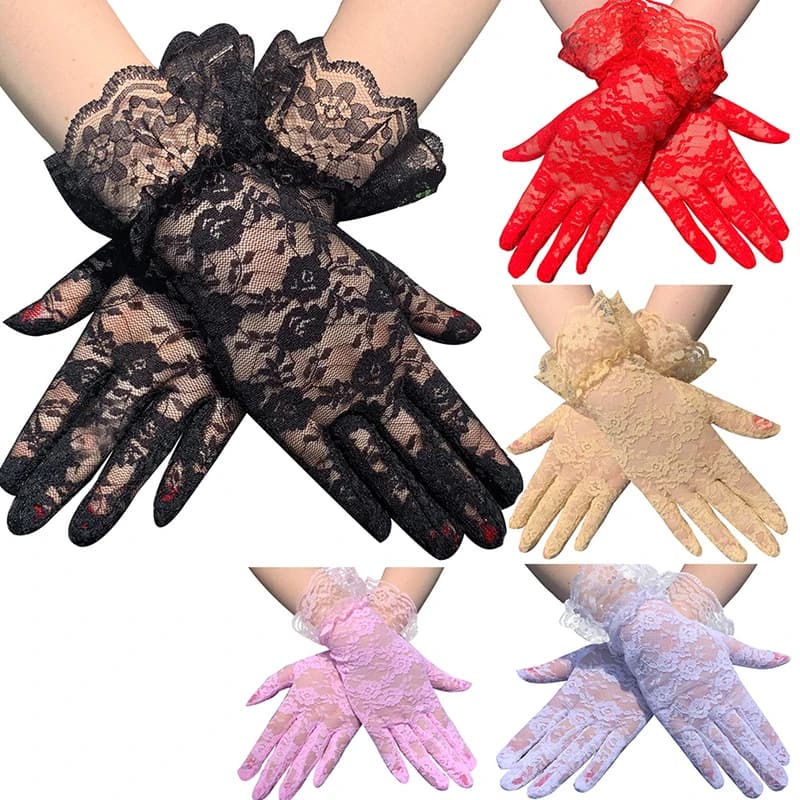 Summer Women Sexy Lace Black Short Gloves Sunscreen Breathable Thin Soft Female Gloves Jacquard Elegant Funeral Gloves