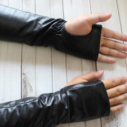 Super Long Sheepskin Fingerless Gloves Women Leather Sleeves Velvet Lining Autumn and Winter Fashion Half-Finger Gloves