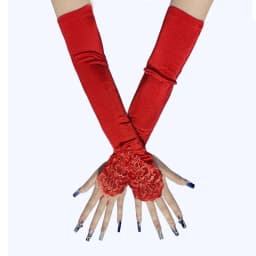 48cm Long Satin Sexy Lace Embroidery Hook Finger Gloves Retro Party Women Etiquette Drive Cosplay Dinner Dance Mittens