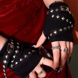 Charm Abstract Exaggerated Punk Style Motorcycle Metal Rivet Black Gloves for Both Men and Women Fabric Finger Sleeves Jewelry