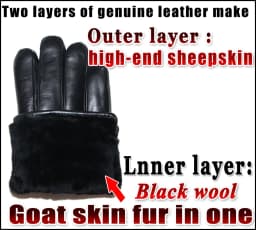 Deerskin Pattern Male Leather Gloves Sheepskin-fur in one Gloves Female Goatskin Sheep Fur Wool Gloves Winter Thickening Warm