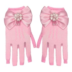 New Children's Mesh Bow Lace Pearl Fishing Net Gloves Children's Fashion Elegant High Elastic Short Gloves Party Gloves
