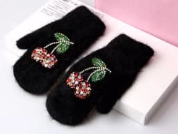 Women Gloves Winter Crystal Octopus Rabbit Fur female double Warm Full Finger Mittens Christmas Gifts