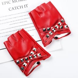 Women Stage Performance Nightclub Punk Leather Half Finger Rivets Gloves Pole Dance Personality Hip Hop Queen Cosplay
