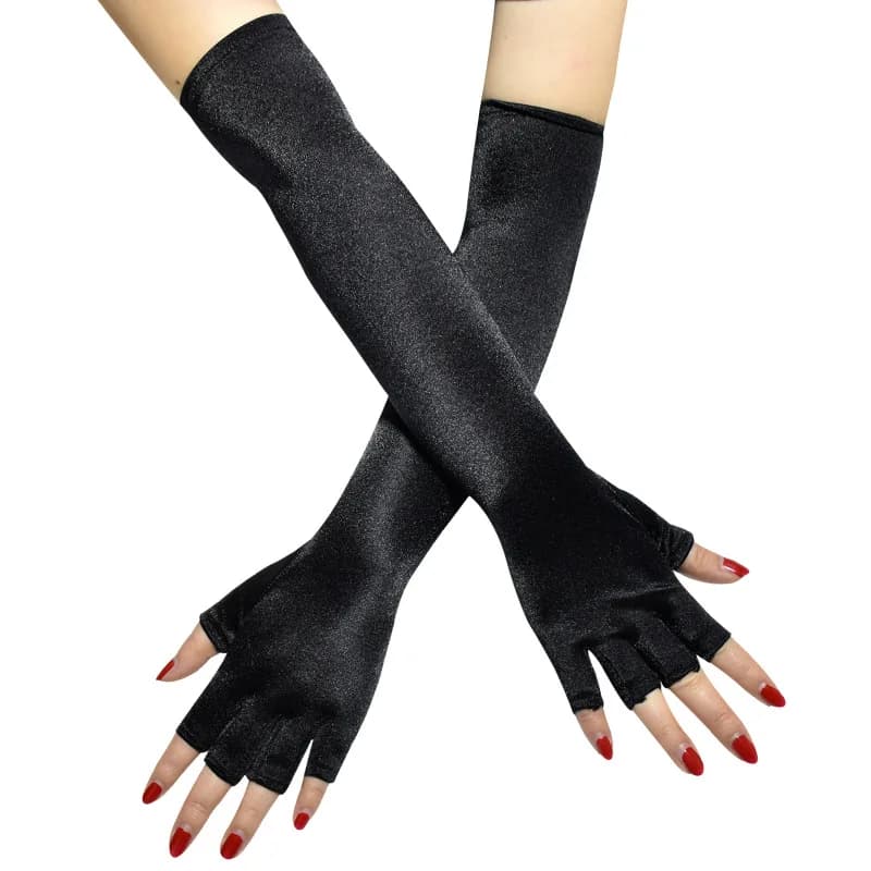 Women Retro Style Satin Half Finger Gloves Masquerade Cosplay Sexy Mesh Fishnet Fashion Personality Solid Stage Performance