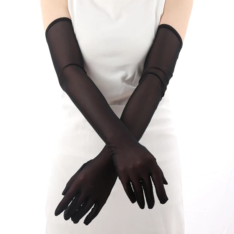 Elastic Transparent Sunscreen Sexy Driving Gloves Women Gloves Ultra Thin Dress Mittens Sheer Tulle 55cm Long Female Goth Gloves