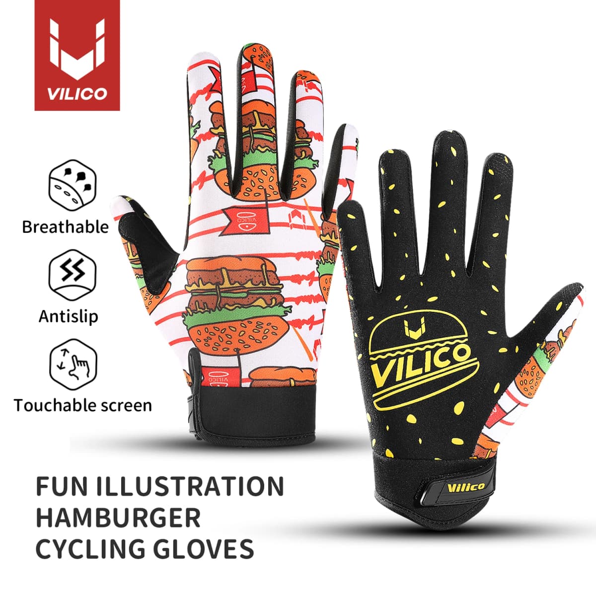 1 pair of parent-child fun graffiti burger sports cycling gloves, non slip, shock-absorbing, wear-resistant, breathable cycling