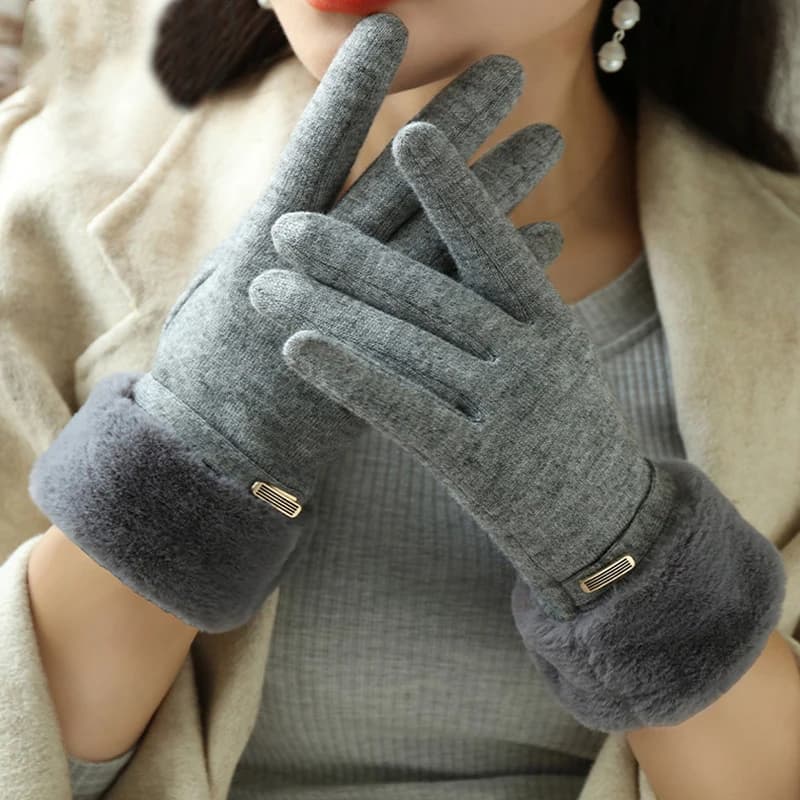 New Women Winter Warm Touch Screen Plus Velvet Thicken Plush Wrist Gloves Elegant Female Soft Cycling Drive Not Bloated