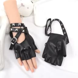 Unisex Fingerless Driving PU Leather Gloves Motor Cool Rivet Sexy Disco Dancing Rock and Roll Black Red White Punk Gloves