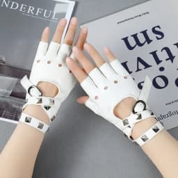 Unisex Fingerless Driving PU Leather Gloves Motor Cool Rivet Sexy Disco Dancing Rock and Roll Black Red White Punk Gloves