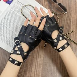 Unisex Fingerless Driving PU Leather Gloves Motor Cool Rivet Sexy Disco Dancing Rock and Roll Black Red White Punk Gloves