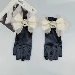 Original Celebrity Camellia Vintage Black Short Satin Hepburn Gloves Stage Banquet Bridal Accessories Modeling Photographic