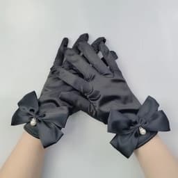 Original Celebrity Camellia Vintage Black Short Satin Hepburn Gloves Stage Banquet Bridal Accessories Modeling Photographic