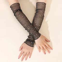 Shiny Rhinestone Ice Silk Sleeve Summer Women Long Fingerless Gloves Outdoor Sun Protection Breathable Arm Sleeves Sexy Drive