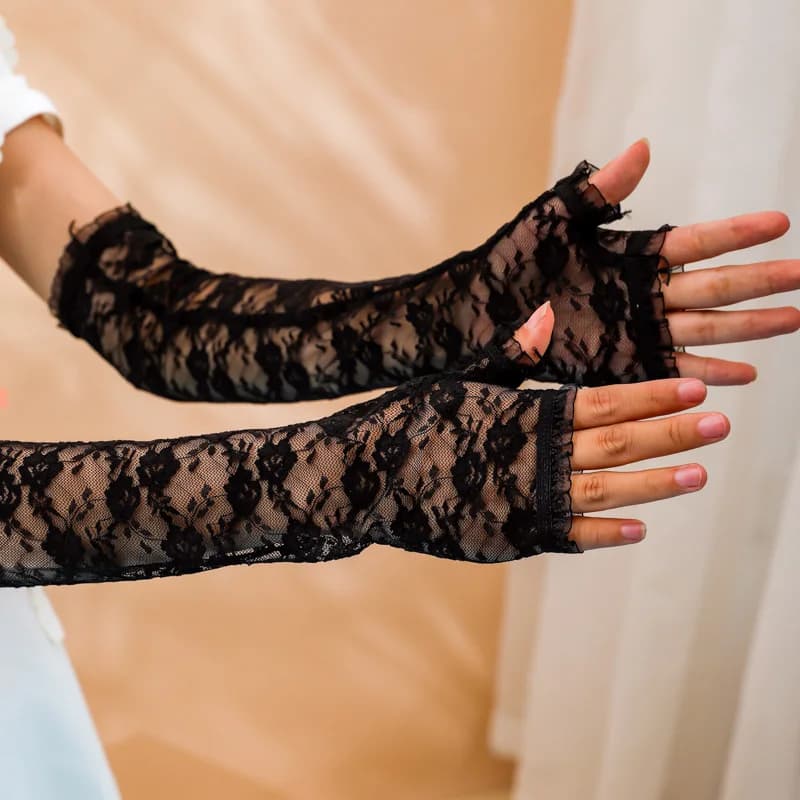 Half Finger Fingerless Sunscreen Lace Gloves Long Arm Cover Dress Up Performance Clothing Accessories Dark Cosplay Sexy Gloves