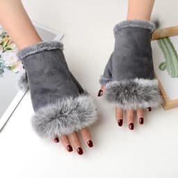 1 Pair Women Winter Warm Gloves Sexy Faux Rabbit Fur Hand Wrist Warmer Fingerless Gloves Suede Women Mittens Warm Wrist Gloves