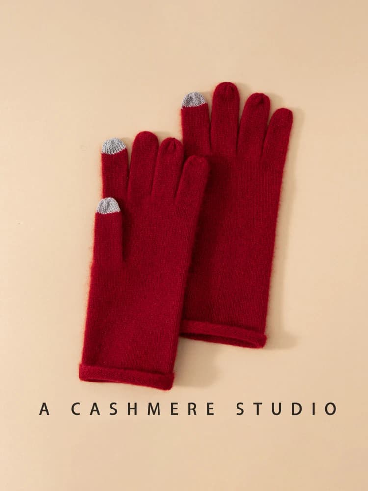 Women Selected Premium Cashmere Knitted Gloves Finger Touchscreen 100% Cashmere Simple Autumn Winter Thermal Gloves