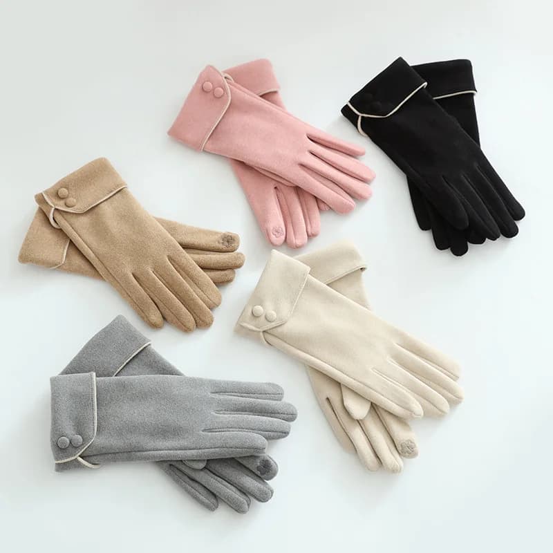 Winter Fleece Lined Thickened Windproof Warm Driving Cycling WomenTouchscreen Gloves Retro Elegant Button Wrist Soft Luxury