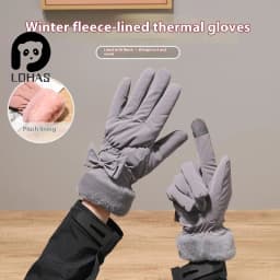 Ski Gloves Women Winter Fleece Thickened Warm Plush Cotton Waterproof Touch-Screen Gloves For Outdoor Riding Mountaineering