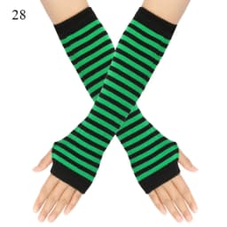 Punk Long Sleeves Fingerless Gloves Cuff for Women Men Stripe Hip-Hop Knitted Elbow Mittens Elastic Winter Arm Warmer Outdoor