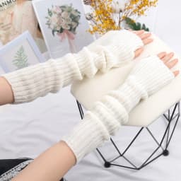 2024 New 52cm Women Knit Arm Sleeves Japanese White Black Goth Kawaii Long Fingerless Gloves for Girls Harajuku Accessories