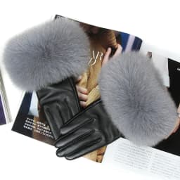 Sheepskin Natural Fox Fur Trimming Gloves Women's Genuine Leather Wrist Warmer Glove Winter Warm Fashion Mittens Fleece Lining